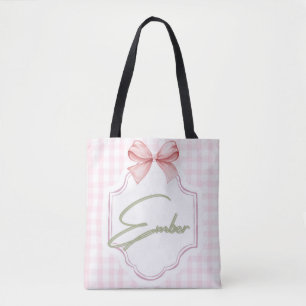 Tote Bag Ember Personnalisé Baby Girl Nursery Bow&En vichy