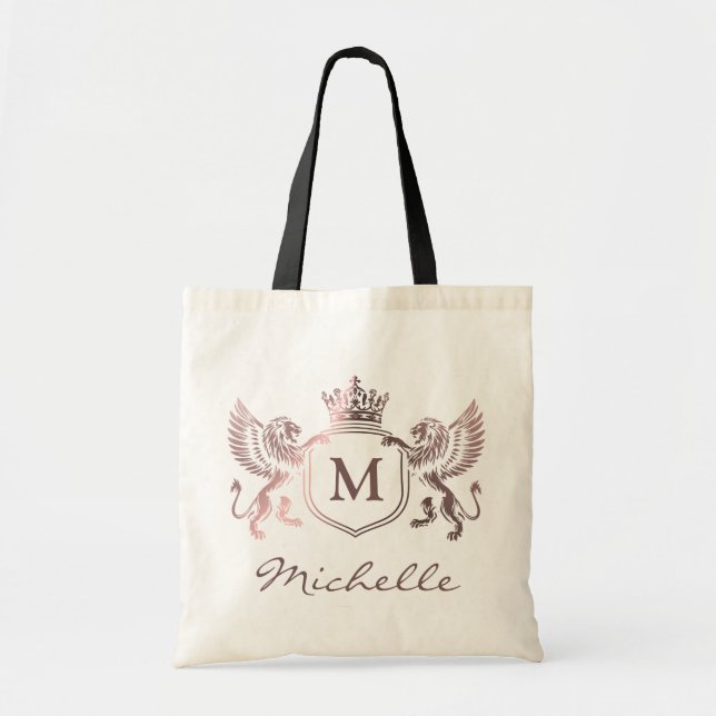 Tote Bag Emblème de la Couronne royale Lions Monogramme Scr (Devant)