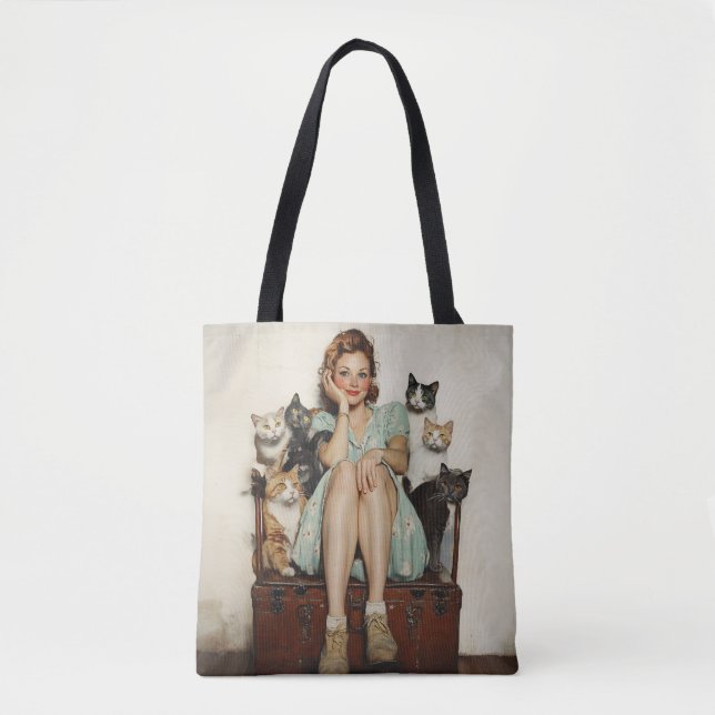 Tote Bag Embracer les Vibes de Lady Cat Retro Crazy (Devant)