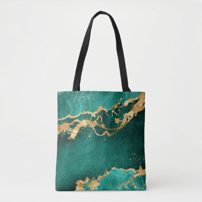 Tote Bag Emerald Green et Gold abstrait (Devant)