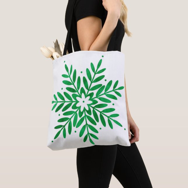 Tote Bag Emerald Watercolor Snowflake (De près)