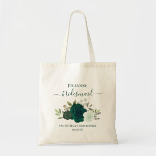 Tote Bag Émeraude Vert Bohème Roses Faveur de Mariage Demoi