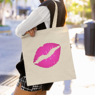 Tote Bag Empreinte à baiser en bâton rose chaud