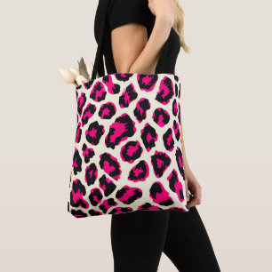 Tote Bag Empreinte de léopard animal rose et noir