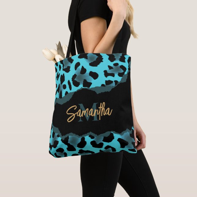 Tote Bag Empreinte de léopard bleu mignon (De près)
