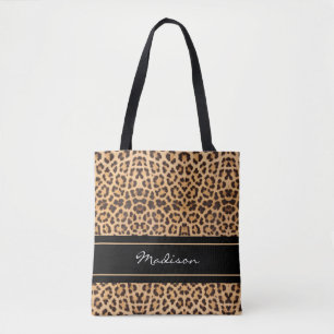 Tote Bag Empreinte de léopard fille Noir Brown élégant Mono