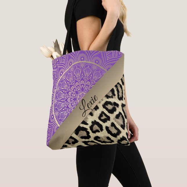 Tote Bag Empreinte de léopard Gold Mandala (De près)