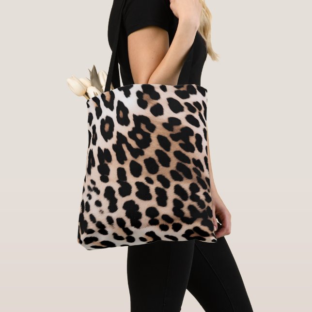 Tote Bag Empreinte de léopard noir crème (De près)