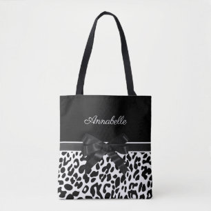 Tote Bag Empreinte de léopard noir de ruban