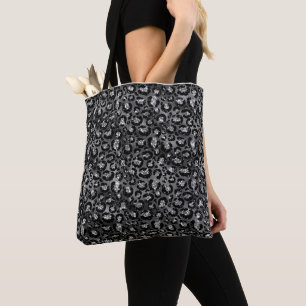 Tote Bag Empreinte de léopard noir et gris argenté
