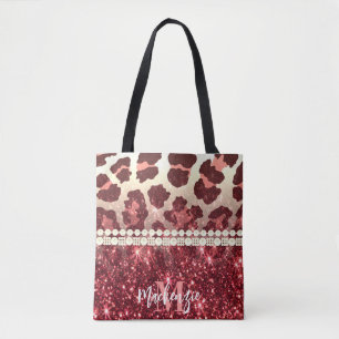 Tote Bag Empreinte de léopard rose et Parties scintillant