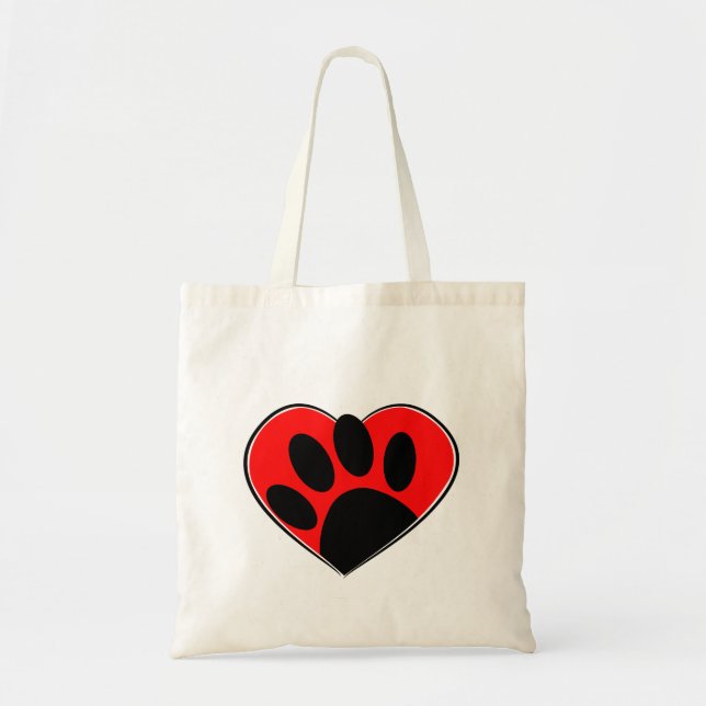 Tote Bag Empreinte de patte Amoureux des chiens Et Coeur Ro (Devant)