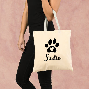Tote Bag Empreinte de Patte Élégante avec Cœur et Nom Perso