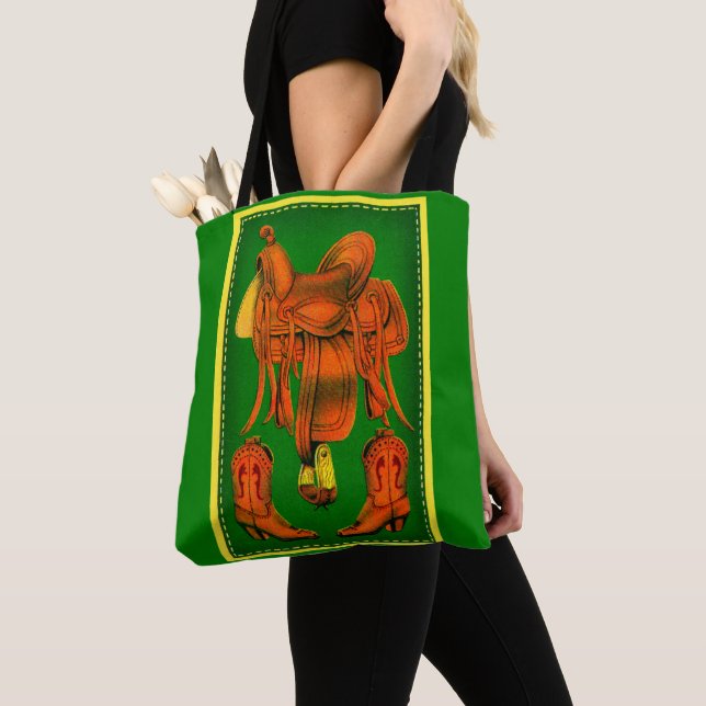 Tote Bag Empreinte de selle occidentale et bottes de cowboy (De près)