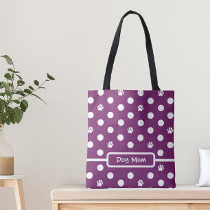Tote Bag Empreintes de pattes à pois blancs Violet Personna