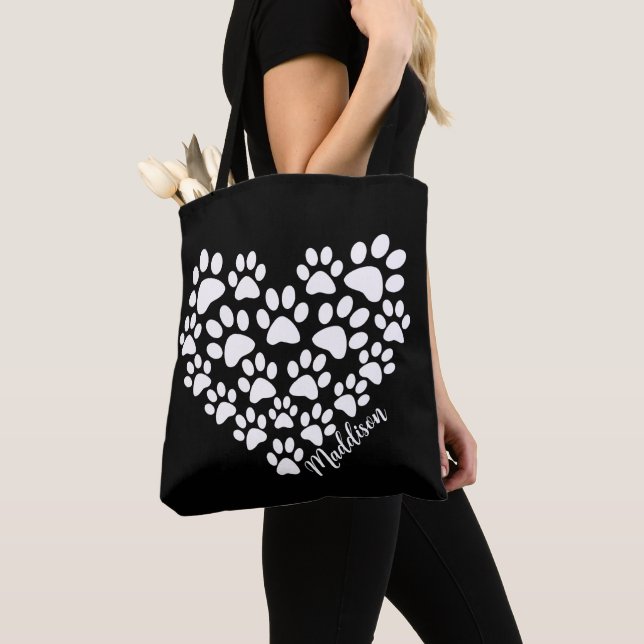 Tote Bag Empreintes de pattes cardiaques personnalisés (De près)
