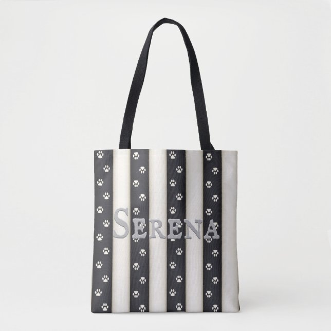 Tote Bag Empreintes de pattes de chats Blancs et Noirs Pers (Devant)
