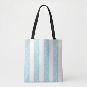 Tote Bag Empreintes de pattes de chats sur Bleu pâle et Bla