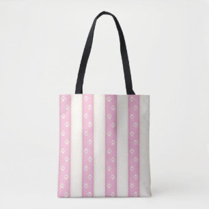 Tote Bag Empreintes de pattes de chien sur les bandes rose 
