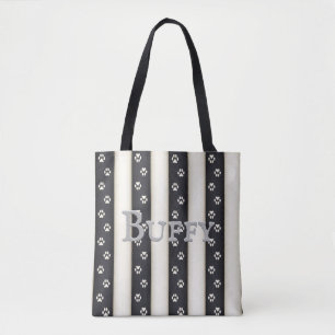 Tote Bag Empreintes de pattes de chiens sur bandes noir et