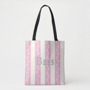Tote Bag Empreintes de pattes de chiens sur les bandes rose