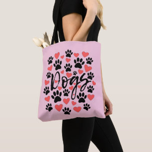 Tote Bag Empreintes de pattes noirs Coeurs rouges Typograph