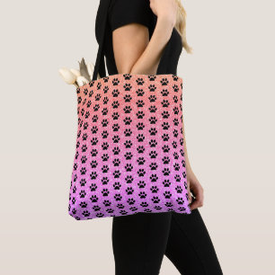 Tote Bag Empreintes de pattes noirs Rose or rose brillant O