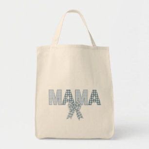 Tote Bag En vichy bleu MAMA avec arc