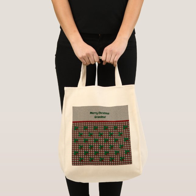 Tote Bag en vichy de Noël 1940 - Épicerie personnalisée (Devant (produit))