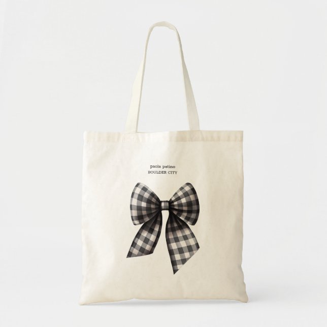 Tote Bag En vichy noir et blanc coché (Devant)