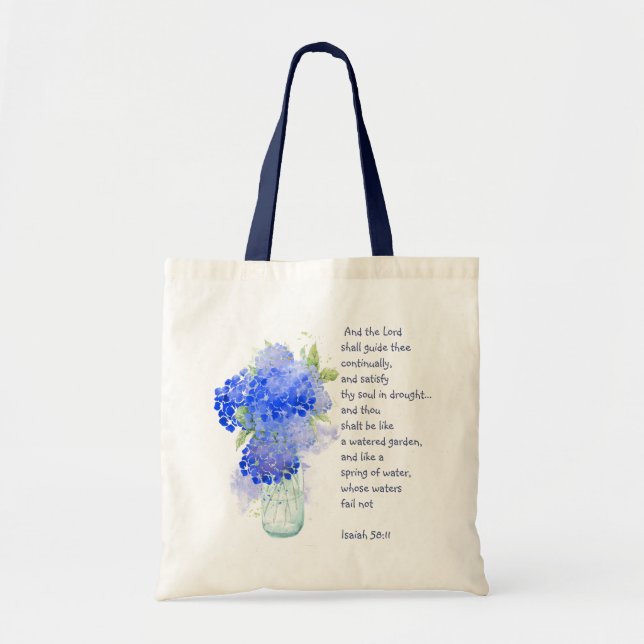 Tote Bag Encourage Scripture Isaiah Blue Garden Flower (Devant)