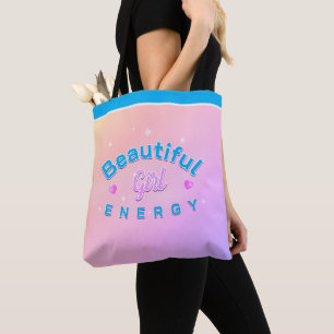 Tote Bag Énergie de fille magnifique Texte bleu incurvé sur
