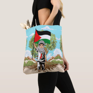 Tote Bag Enfant avec Keffiyeh Palestine Drapeau et olivier