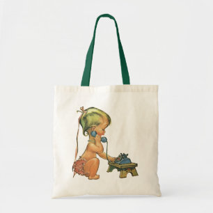Tote Bag Enfant Vintage Mignonne Fille Blonde Parlant sur u