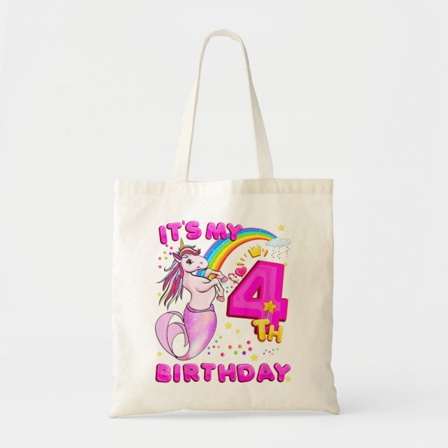 Tote Bag Enfants 4Anniversaire Unicorn Mermicorn Mermaid po (Devant)