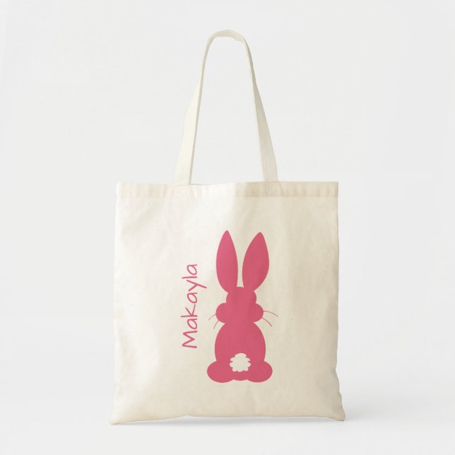 Tote Bag Enfants Bunny rose chaud Silhouette Pâques Personn (Devant)