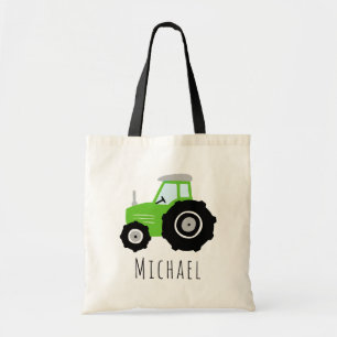 Tote Bag Enfants Cute Boys Green Farm Tracteur et nom