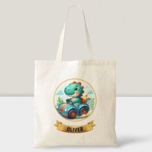 Tote Bag Enfants Cute Dino conduire une voiture de course