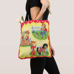 Tote Bag Enfants de cowboy et de cow-girl avec le chien et