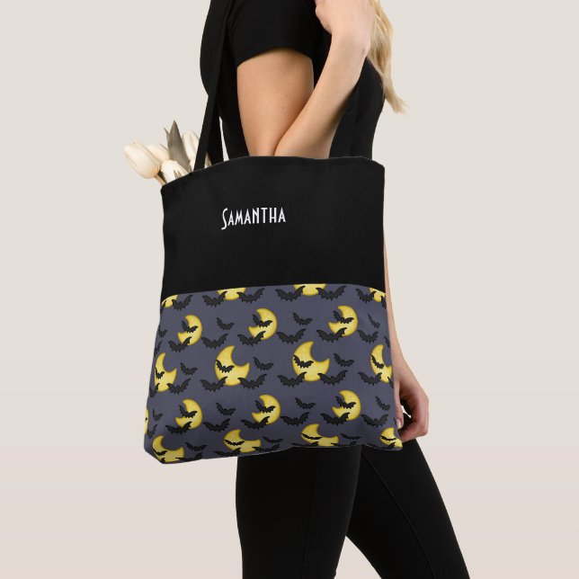 Tote Bag Enfants Halloween chauves-souris noires Vol Lune N (De près)