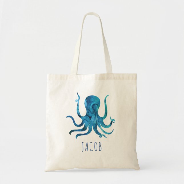 Tote Bag Enfants marins de poulpe d'aquarelle personnalisés (Devant)
