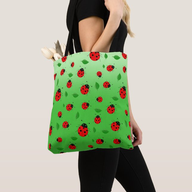 Tote Bag Enfants mignons Red Ladybug Polka dot Spring Motif (De près)