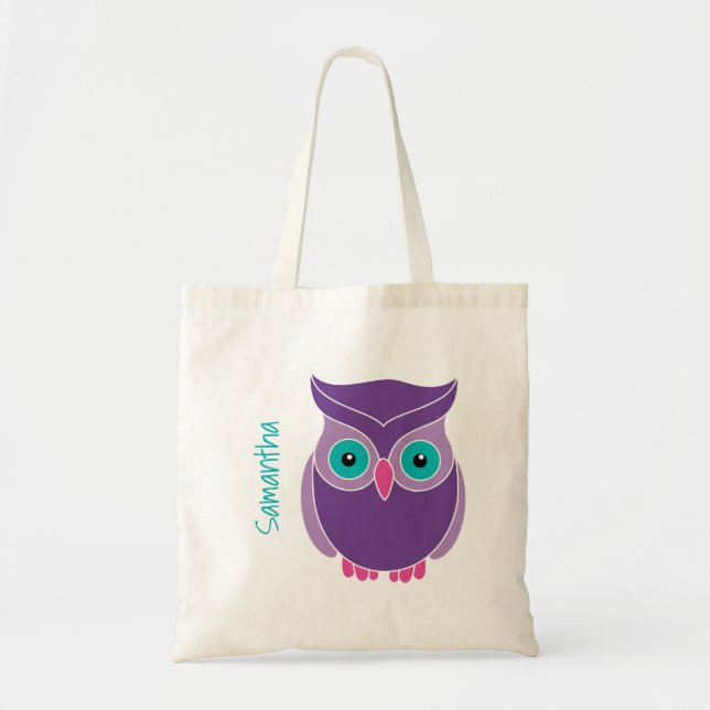 Tote Bag Enfants Personnalisé Purple Chouette Turquoise (Devant)