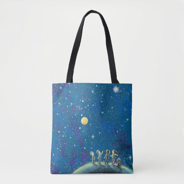 Tote Bag Enfants Regardant Night Sky (Devant)