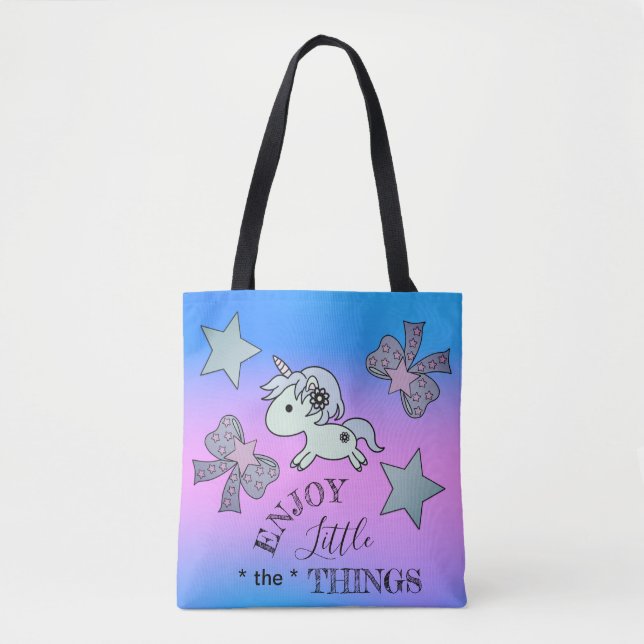 Tote Bag Enjoy Life Unicorn Ribbon Star Rainbow Cute (Devant)