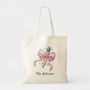 Tote Bag Enseignant au crayon de la coquette rose monogramm