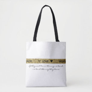 Tote Bag Enseignant Autisme Paillettes Or Noir et Blanc Cit