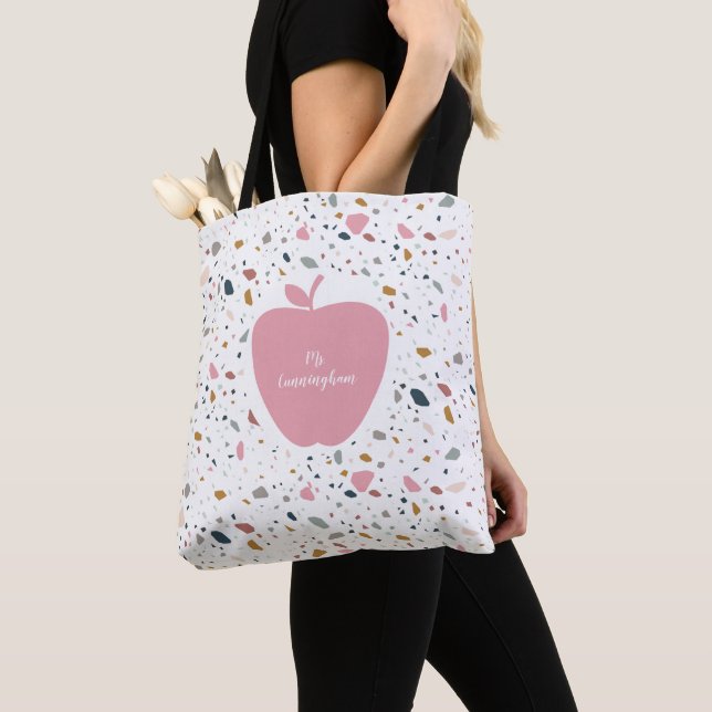 Tote Bag Enseignant de la pomme rose Terrazzo (De près)