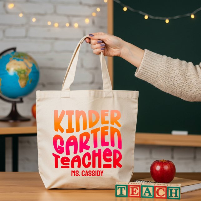 Tote Bag Enseignant de maternelle Rouge Orange Ombre (Créateur téléchargé)