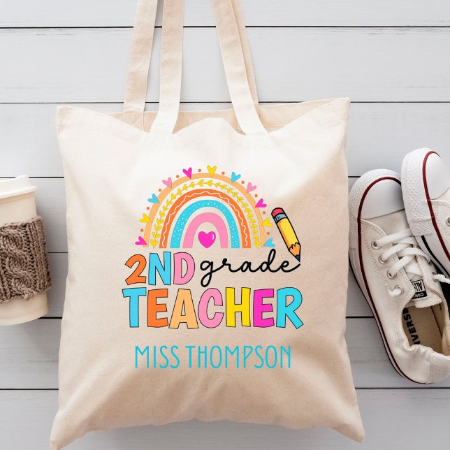 Tote Bag Enseignant moderne de 2e année en arc-en-ciel pers (Créateur téléchargé)